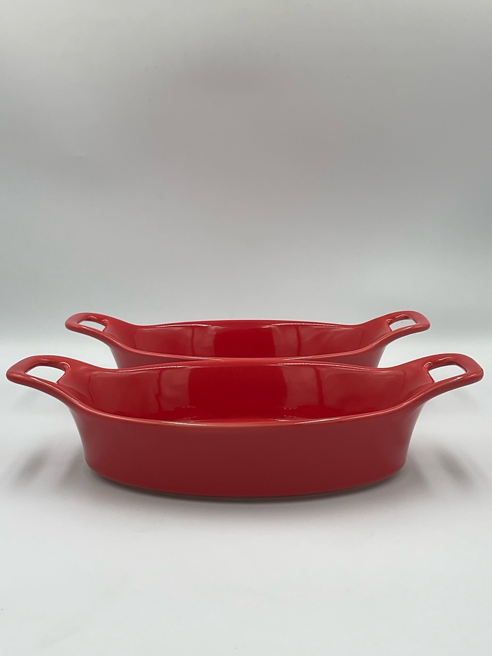 Dash of That Red Oval Ceramic Baking Dishes with Handles-Set of 2